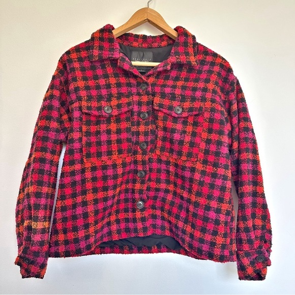 Sanctuary The Shacket Roller Plaid Jacket Button Red Pink Black Large Revolve - Picture 3 of 9